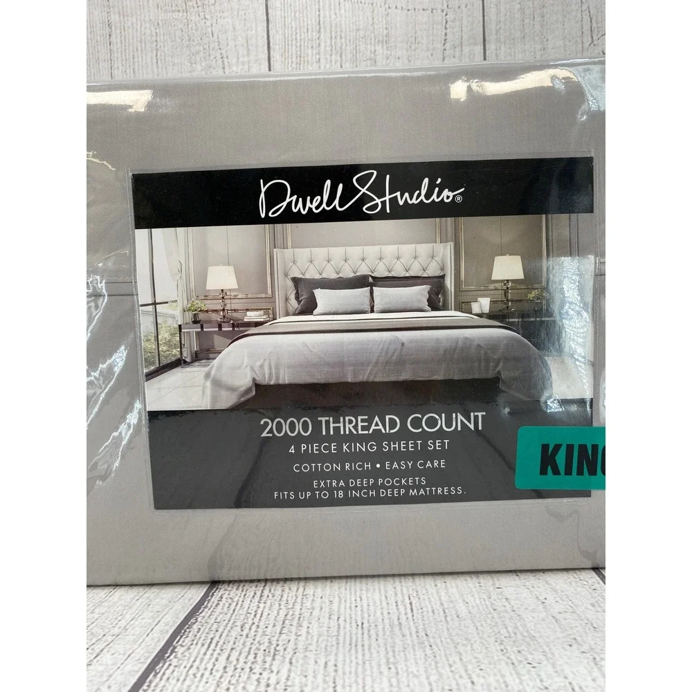 Dwell Studio Sheet Set King Gray 2000 Thread Count Cotton Rich Deep Pocket - Picture 7 of 9